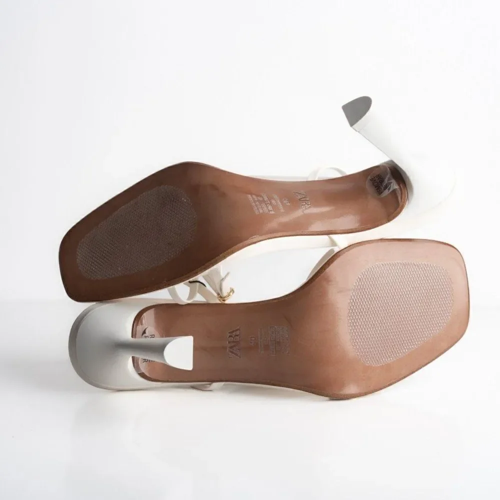 Zara Womens Crossed Strap Heels Sandals White Leather 2337/110 US 9 EU 40 NWT - Picture 8 of 8